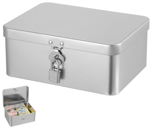 TOYANDONA Metal Tin Box - Rectangular Empty Tin Box, Tinplate With Lock, Large Tinplate Containers with Lids for Home Organizer, Cookies, Pencil Case, Car Keys, Craft Storage (6. 9”x 5. 1”x 2. 8”)