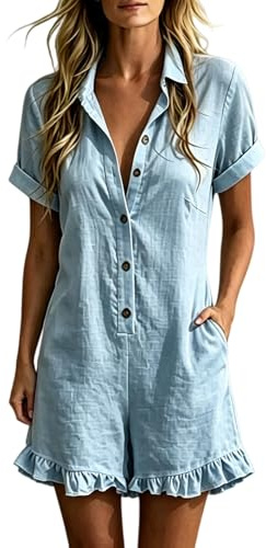 Damjumpsuit med ståkrage, ärmlös, avslappnad, lös, pyjamas, damoverall, Himmelsblå, XXL