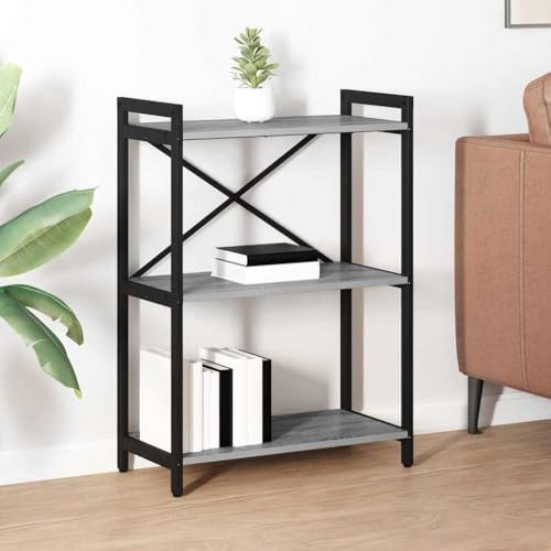 Kaloriko Bokhylla grå Sonoma trämaterial 60 x 30 x 85 cm med stålram stabil stående hylla för vardagsrum kontor arbetsrum som trapphylla förvaringsyta och förvaringsutrymme