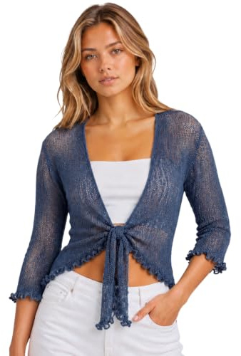 Hamishkane ny dam 3/4 ärm dubbel fin stickad Bali-knytning Bolero kort cardigan topp