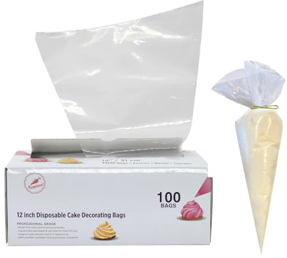Keenpioneer Piping Bag - Disposable Cake Decorating Bag 100 Count, 12 inch, Clear