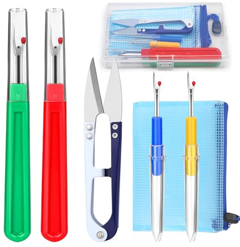 4 Pcs Seam Ripper, Big and Small Stitching Thread Unpicker, Thread Cutter Remover, Seam Rippers for Sewing, Stitch Ripper with Scissor, Storage Bag, Storage Box for Sewing Needlework DIY Craft