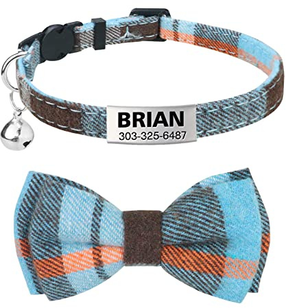 TagME Collare per Gatti Personalizzato, con Papillon e Targhetta Identificativa Collari per Gatto,Blu Foschia