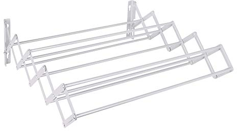 Pukkr Wall Mounted Extendable Clothes Airer | 9 Rails/Rungs for Hanging Washed Clothes | Clothing Drying Rack | Extending Clotheshorse (White)