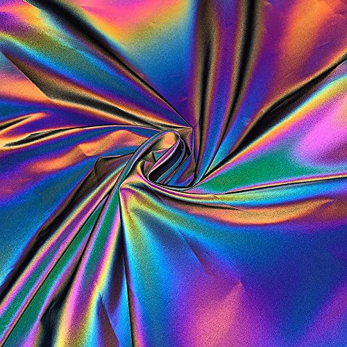 Colorful Rainbow Reflective Fabric Polyester Cloths for Clothing Stripe Size: 55 in x 1 yd