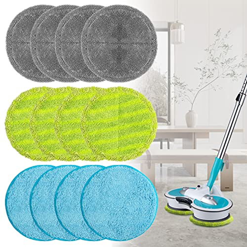 12 Stück 16cm Mikrofaser Pads geeignet für Hurricane M30457, 16cm Universal Elektrische Ersatz Wischpads, Ersatzpads für Hurricane (Grau+Grün+Blau)