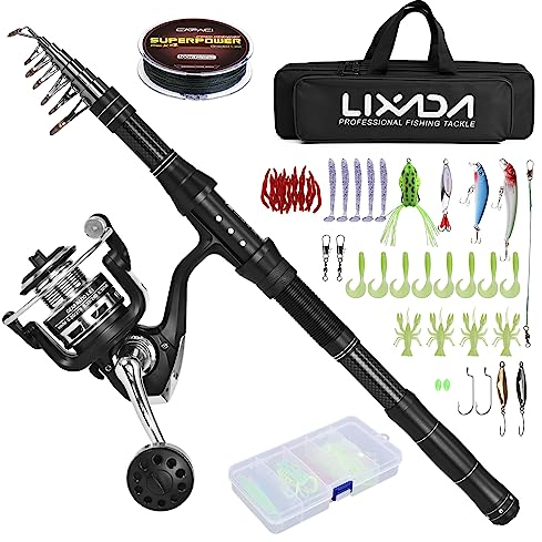 Lixada Canna da pesca telescopica e set mulinello con lenza da pesca, set di esche e accessori e borsa per il trasporto, ideale per viaggi, pesca in acqua salata e acqua dolce
