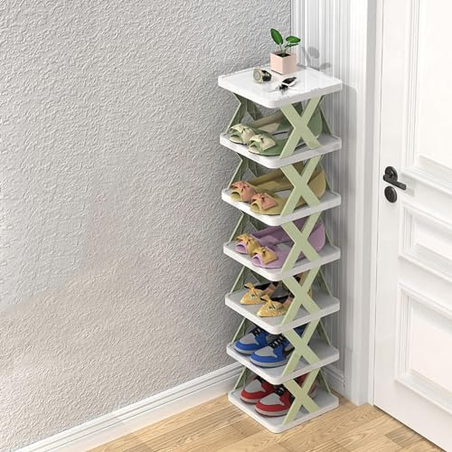 KMQRDZi Zapatero plegable de plástico sin instalación para almacenamiento en casa, vertical, adecuado para pasillos, dormitorios, vestíbulos de entrada (verde, 6 niveles)
