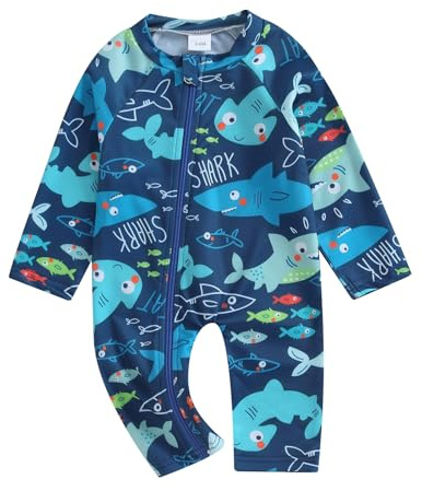 BemeUSWT Baby Boy Swimming Costume Baby Swimsuit 3 6 12 18 24 Months Infant Toddler Boys Swimwear Rash Guard Zipper One Piece Long Sleeve Beach Bathing Suits Wetsuit (Blue, 12-18 Months)