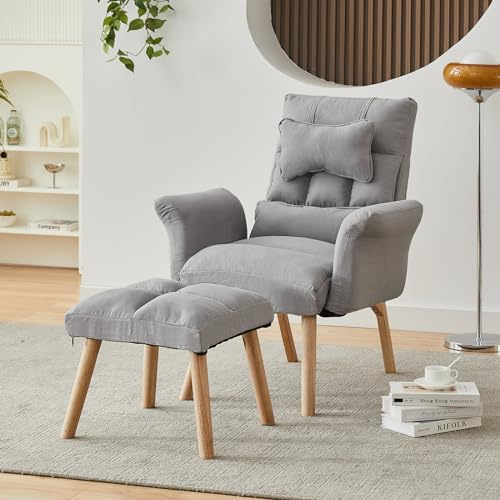 TUKAILAi Fauteuil Relaxant avec Repose-Pieds, Dossier Réglable 6 Positions | Fauteuil Relaxant avec Repose-pieds, Dossier Réglable 6 Positions (90°-180°), Structure en Bois, charge max 150kg, pliable