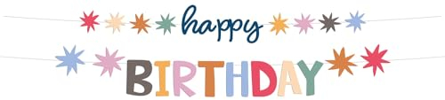 Folat 26863 Decorazione di compleanno bianca con stelle colorate - Set di striscioni con lettere - Happy Birthday - Starburst - 1,5 metri - Decorazione Compleanno felice e colorato