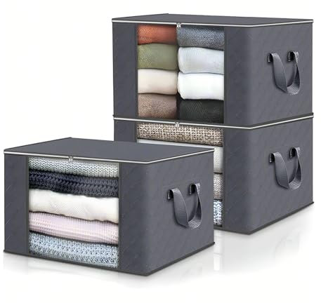 ASelected 3 Pack Clothes Storage Bag, 60L Underbed Storage Boxes with Lids, Foldable Moving Boxes with Clear Window Storage for Clothes Duvets Blankets Bedding