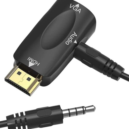 HDMI to VGA Adapter with Audio, 1080p HDMI Male to VGA Female Converter with 3.5mm Jack – Supports Laptop, PC, Monitor, Projector, HDTV,& More