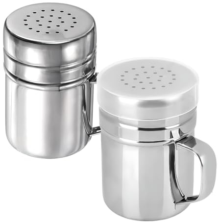 Stainless Steel Salt Shaker Duster - Versatile Sugar Salt Pepper Shaker And Popcorn Sprinkler With Lid & Easy-Grip Handle | 6 Oz, Pack Of 2