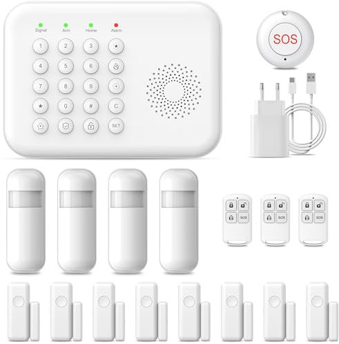 PGST Allarme casa Senza fili,Allarme Casa con Tastiera, Supporta SIM 4G e App Controllo Smart,Kit allarme con sirena,telecomandi e sensori,Controllo Vocale Alexa,Compatibile con Alexa
