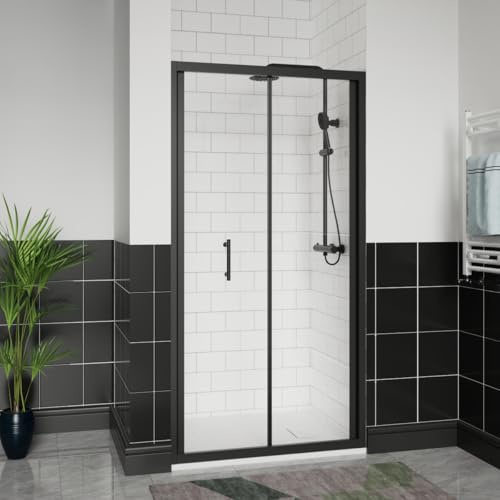 Aquariss 1000 x 800 mm Black Bifold Shower Door Enclosure with White Tray | Bi Fold Shower Enclosure Cubicle with Tray and Waste, Shower Tray and Enclosure Set, Wetroom, Reversible