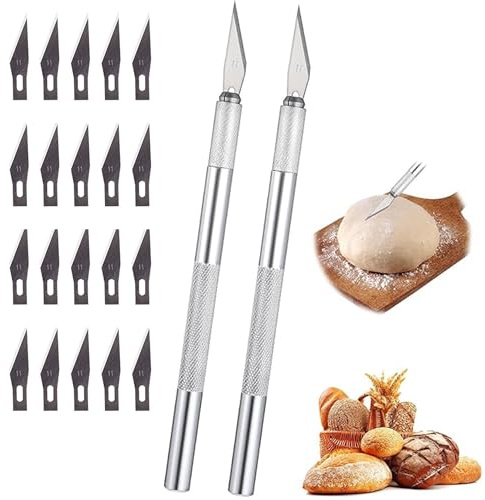 LONGHAO 2+20 pcs Boulanger à Pain,Lame A Pain,Couteau À Pain,Lame a Pain en Acier Carbone,Outil de Notation du Pain,avec 20 Acier Inoxydable Lames,pour DIY Graver des Motifs de Pain,Pâte (#3)