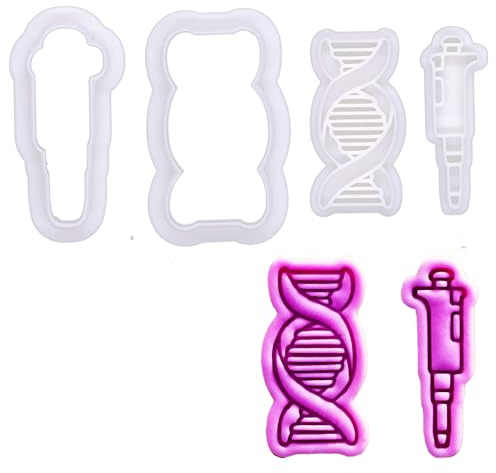 BAKERLOGY Mini Emporte-Pièce Pipette et Hélice ADN (5 cm) – Tampons Micropipette et ADN pour Cupcakes Scientifiques, Outil Fondant pour Fête de Laboratoire et Gâteaux sur le Thème Biologie