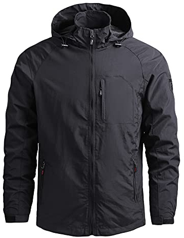 YOSUWOAI Chubasquero para hombre impermeable para bicicleta, cortavientos, chaqueta de entretiempo holgada, con capucha extraíble, cortavientos, chaqueta fina para exteriores, chaqueta para correr de