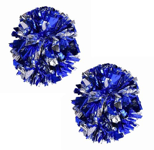 Beufee Pompones metálicos de porristas, Accesorio de Disfraz de Animadora Divertido y Animado para Fiestas de Baile y competición Deportiva (Bleu + Argent)