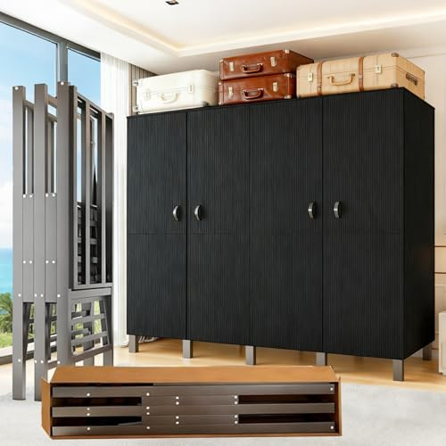 Ahtadums Armario metálico Plegable, sin Necesidad de Montaje, con Cierre magnético de Alta Resistencia, a Prueba de Polvo y Que Ahorra Espacio, Ideal para dormitorios y Apartamentos. (Negro, 125cm)