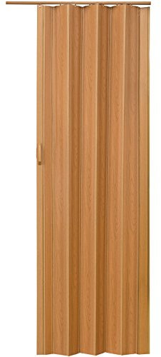 tectake® Internal Folding Door, 80 x 203 cm, Water-Resistant & Durable PVC, Foldable Sliding Door with Magnetic Closure & Handles, Space-Saving Concertina Door Suitable as Room Divider - Walnut