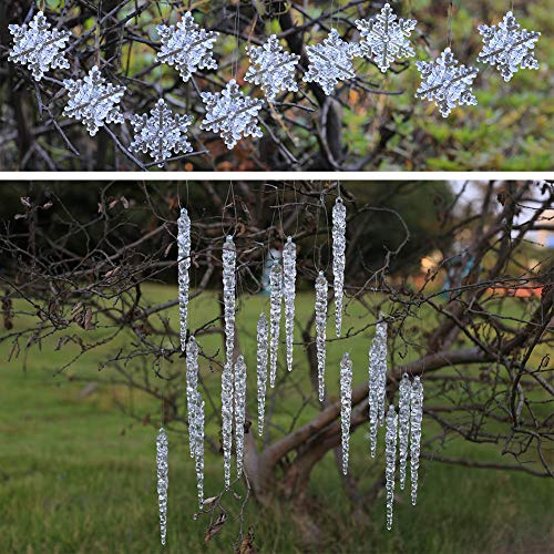 DAHI Decorazione per albero di Natale a forma di ghiaccio, in acrilico, 20 ghiaccioli +10 fiocchi di neve