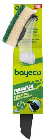Bayeco - Estropajo con Mango Click & Limpio - Mango rellenable - Evita el contacto directo con la suciedad - Sistema dispensador de detergente - Incluye estropajo sustituible - 1 unidad