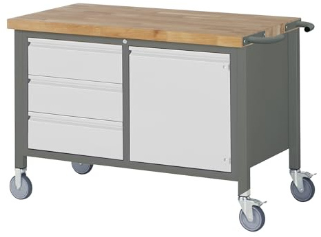 Etabli mobile STIER Premium avec 3 tiroirs et 1 porte battante, lxPxH 1 250x700x880 mm