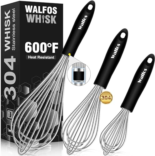 Stainless Steel Wire Whisk Set - 3 Packs Balloon Whisk, Thick Wire Whisk οΌ Strong Handles, Egg Frother for Cooking, Blending, Whisking, Beating and Stirring (7+9+11)