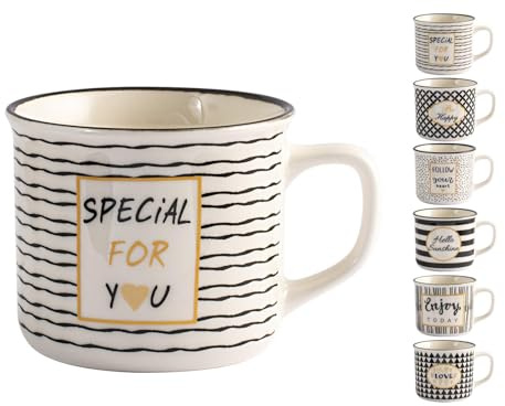 H&h set 6 tazze jumbo black gold in new bone china cc410