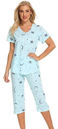 Misscoo Dam pyjamasset ärmlös myskläder capribyxor för kvinnor damer flickor studenter bomull vår sommar pyjamas set nattkläder nattkläder nattlinne, nr 8, XXL
