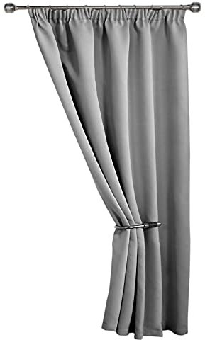 Emma Barclay Cali Door Curtain Thermal Blackout Lining Pencil Pleat Single Doorway Panel 45 x 84 (Silver)