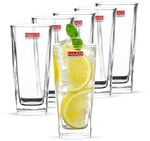 Juego de vasos de vidrio (6 piezas) para bebidas de jugo Highball, vasos de cóctel, vidrio perfecto para el hogar, restaurantes y fiestas, apto para lavavajillas y microondas: 265 ml