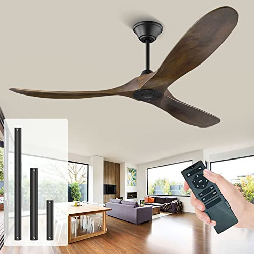 Deckenventilator Holz Ohne Beleuchtung, Outdoor Deckenventilator Winter Sommer Mit Fernbedienung, Deckenventilator AußEnbereich, Reversibler Leiser Dc-Motor FüR Aussenbereich Terasse (132cm/braun)
