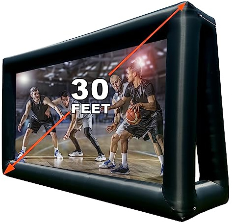 PPXIA Pantalla inflable para exteriores de 30 pies con soplador de aire, pantalla de proyector extragrande para noches de cine en casa, patio, piscina, barbacoa, fiesta, diversión, soporta proyección