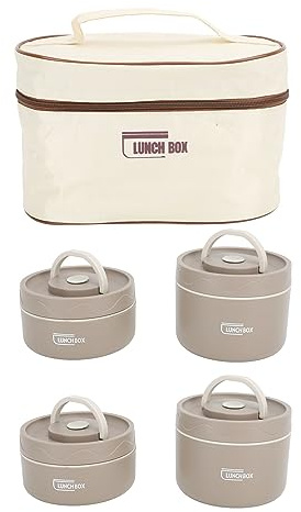 Wifehelper Sellada, Contenedor de Almuerzo Aislado Multifunción, Caja Térmica Redonda Portátil de Acero Inoxidable 304 con Bolsa Térmica (4 piezas)