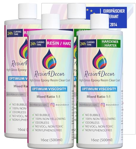 Epoxidharz Set RESIN4DECOR 1:1 Gusskristallklarer Gießharz Klebstoff für Kunsthandwerk Schmuck Formenbau Vergilbungsfrei Ungiftig 24 St Aushärtungszeit Geruchlos Resin Laminierharz - 2000ml