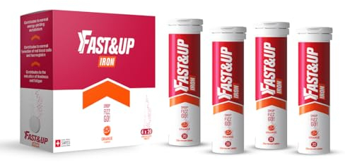 Fast&Up Iron – 19mg Iron Daily Supplement – 80 Effervescent Tablets- Fulfils Daily Iron RDA – Refreshing Orange Flavour