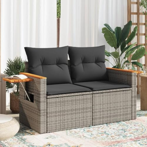 Festnight Gartensofa mit Stauraum Rattan Sofa 2 Sitzer Lounge Sofa Outdoor Kleines Balkon Sofa Balkonmöbel Rattansofa Gartenlounge Polyrattan Gartenmöbel Set Balkon Lounge Klappbare Beistelltisch