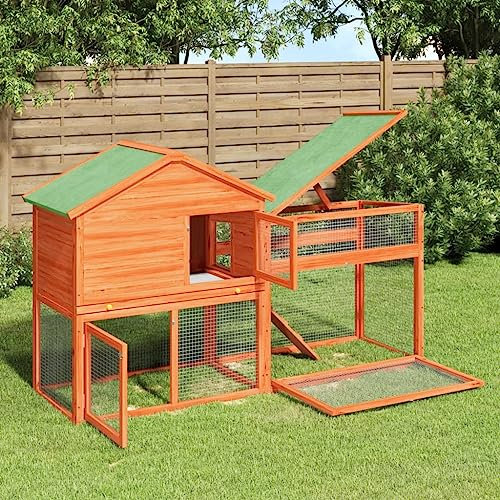 Chaduof Kaninchenstall Braun 185,5x60,5x109,5 cm Massivholz Kiefer Hasenstall, Hasenkäfig, Doppelhausninchenställe,Tierhaus, Kleintierstall, Kaninchenhaus, Haustierstall, Kaninchen Häuser - 172276