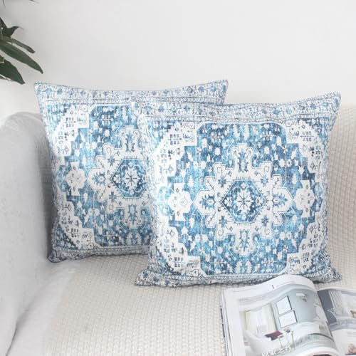 OYIMUA Boho Kissenbezug 40x40 Hellblau Kissenbezüge Weich Samt Deko Sofakissen 2er Set Kissenhülle Quadratisch Couchkissen Vintage Abstrakt Dekokissen Kissen Aesthetic Deko Wohnzimmer Modern