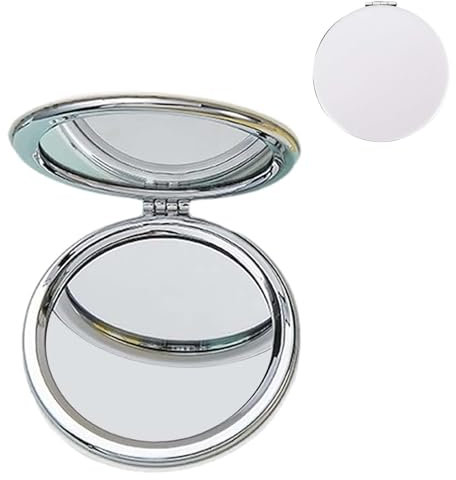 Mini Specchio da Tasca a Due Lati, Pieghevole Bifacciale Portatile, Compatto per Trucco e Viaggio Con Pinzetta (Bianco, Rotondo)