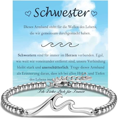 FAOMZQ Schwester Armband, Geschenk für Schwester, Wellen Armband An meine Schwester, Geschenke für kleine große Schwester von Bruder zum Geburtstag Weihnachten Firmung Kommunion Abschluss
