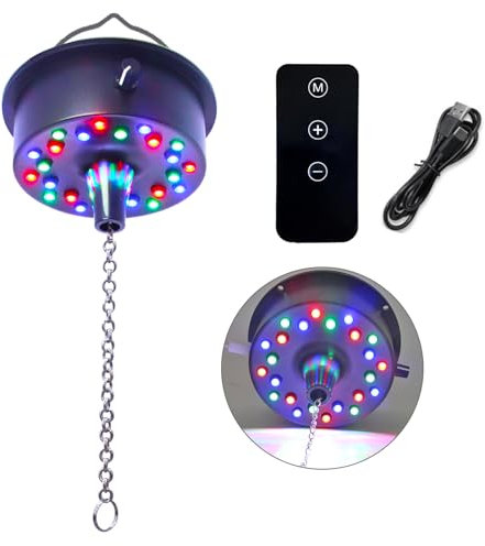 Remote Control 5 RPM-9 RPM Adjustable Mirror Ball Rotating Motor with 24 RGB Led Light for 4 6 8 12 Disco Balls (Not Include) for Party Decoration Bands Pubs (USB Powered/Battery Powered)
