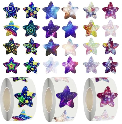 BENIFILE 1500pcs Sparkly Holographic Star Stickers - 1 Multicolor Self-Adhesive for Kids' Rewards, DIY Crafts, Behavior Charts, and Student Planners