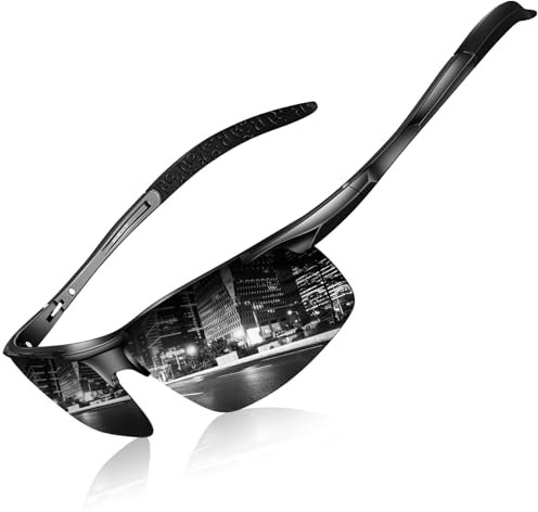 DADA-PRO Sonnenbrille Herren Polarisiert Fahrradbrille Sportbrille Verspiegelt Fahrerbrille mit Metallrahmen Ultraleichte UV400 Schutz 8177 (Schwarz Neu/Nicht Vespiegelte)