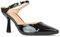 Women's Heeled Mules Ladies Mid High Heel Pumps Black Patent Adjustable Strap Court Shoes Size 4