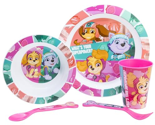 SET MICRO 5 PCS (PLATO, CUENCO, VASO Y CUBIERTOS) EN CAJA PAW PATROL GIRL SUPERPOWERS