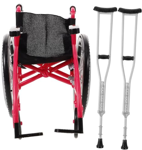 HANABASS Sedia a Rotelle in Plastica con Stampelle, Simulazione Realistica e Decorazione per Mini Casa, Effetto Decorativo Creativo per Casa delle Bambole